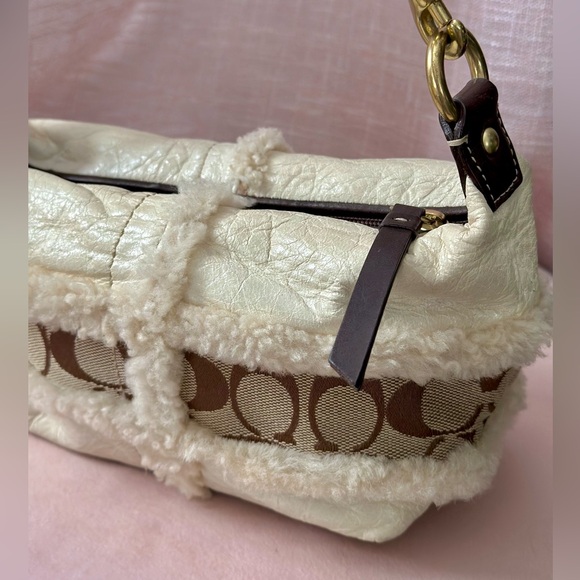 HTF Authentic Vintage Coach Signature Leather & Shearling mini bag/Pochette - Picture 2 of 11